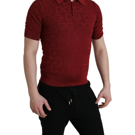Dolce & Gabbana Maroon Collared Short Sleeve Silk T-shirt