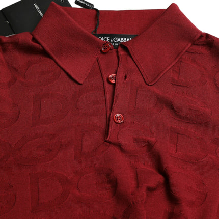 Dolce & Gabbana Maroon Collared Short Sleeve Silk T-shirt