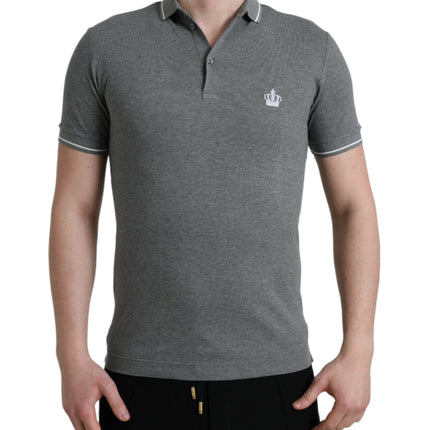 Dolce & Gabbana Gray Collared Short Sleeve Crown T-shirt