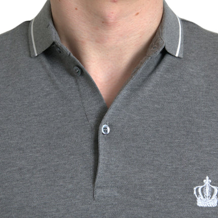 Dolce & Gabbana Gray Collared Short Sleeve Crown T-shirt