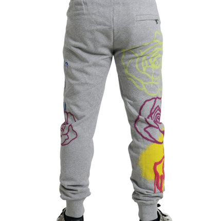 Dolce & Gabbana Gray Cotton Graffiti Sweatpants Jogger Pants