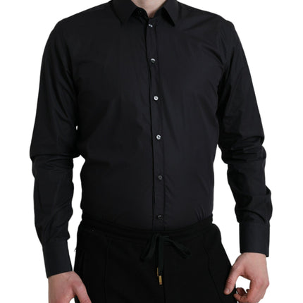Dolce & Gabbana Navy Blue Cotton Collared Formal Dress Shirt