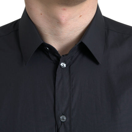 Dolce & Gabbana Navy Blue Cotton Collared Formal Dress Shirt