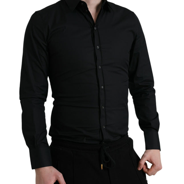 Dolce & Gabbana Black Cotton Stretch Slim Formal Dress Shirt