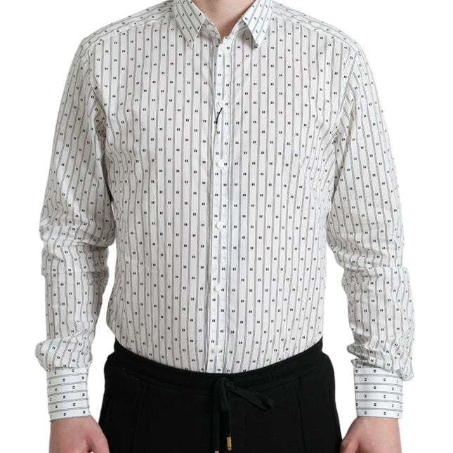 Dolce & Gabbana White Patterned Men GOLD Formal Dress Shirt