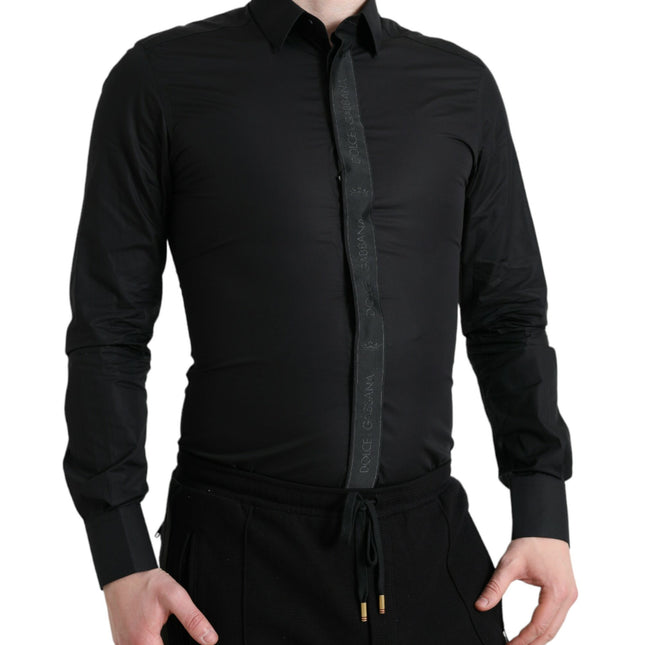 Dolce & Gabbana Black Cotton Logo Formal GOLD Dress Shirt
