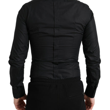 Dolce & Gabbana Black Cotton Logo Formal GOLD Dress Shirt