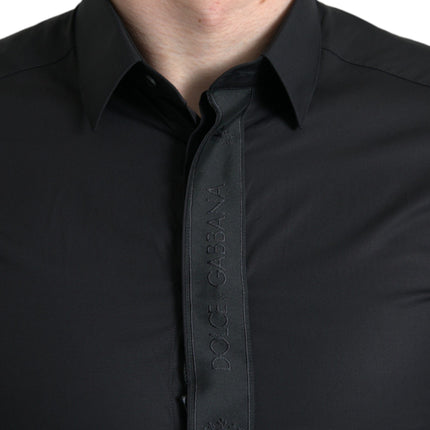 Dolce & Gabbana Black Cotton Logo Formal GOLD Dress Shirt