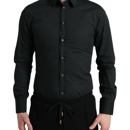 Dolce & Gabbana Black Cotton Silk Formal GOLD Dress Shirt