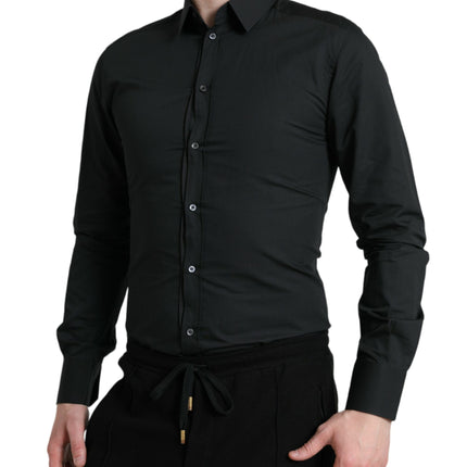 Dolce & Gabbana Black Cotton Silk Formal GOLD Dress Shirt