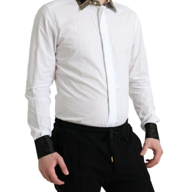 Dolce & Gabbana White Cotton Jacquard Formal GOLD Dress Shirt