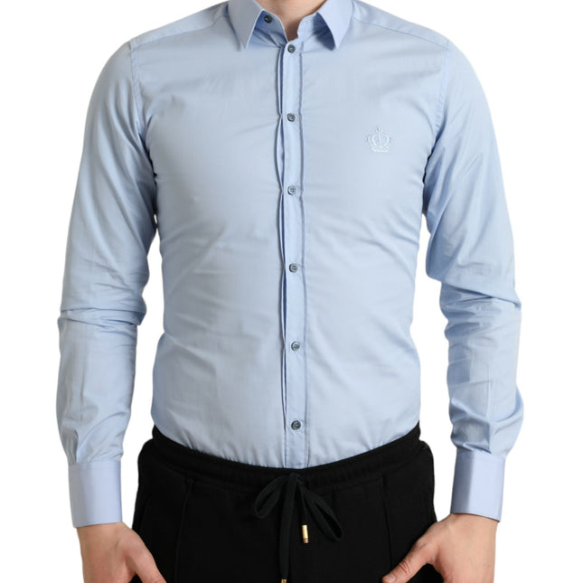 Dolce & Gabbana Sky Blue Cotton Men Formal GOLD Dress Shirt