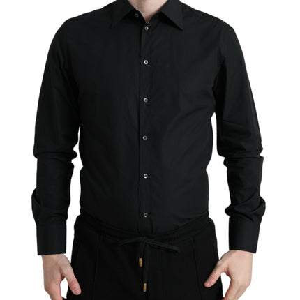 Dolce & Gabbana Black Cotton Men Formal GOLD Dress Shirt