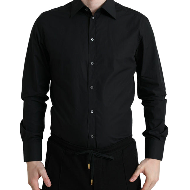 Dolce & Gabbana Black Cotton Men Formal GOLD Dress Shirt