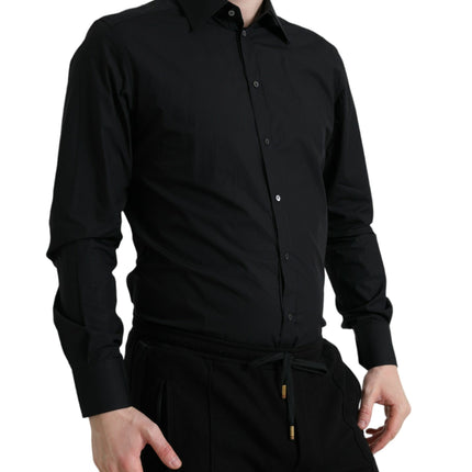 Dolce & Gabbana Black Cotton Men Formal GOLD Dress Shirt