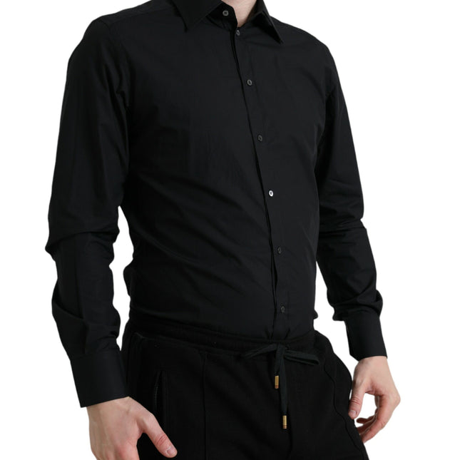 Dolce & Gabbana Black Cotton Men Formal GOLD Dress Shirt