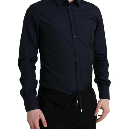 Dolce & Gabbana Navy Blue Slim Fit Formal GOLD Dress Shirt