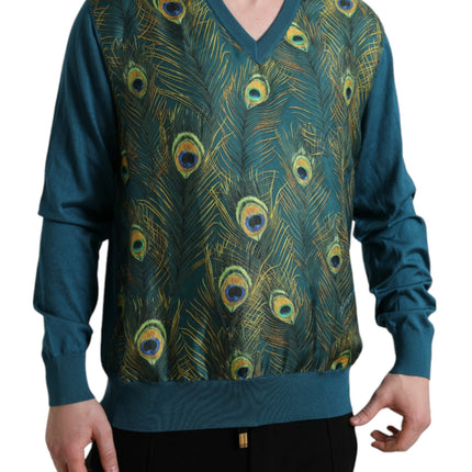 Dolce & Gabbana Green Peacock Feather Pullover Sweater