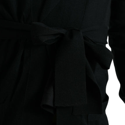 Dolce & Gabbana Black Cashmere Long Sleeves Belted Wrap Robe