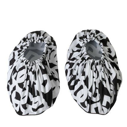 Dolce & Gabbana White Logo Print Nylon Slip On Flats Shoes