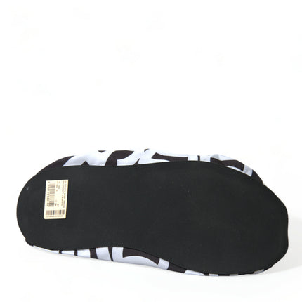 Dolce & Gabbana White Logo Print Nylon Slip On Flats Shoes