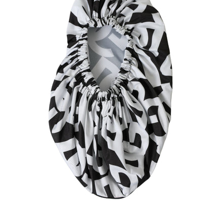 Dolce & Gabbana White Logo Print Nylon Slip On Flats Shoes
