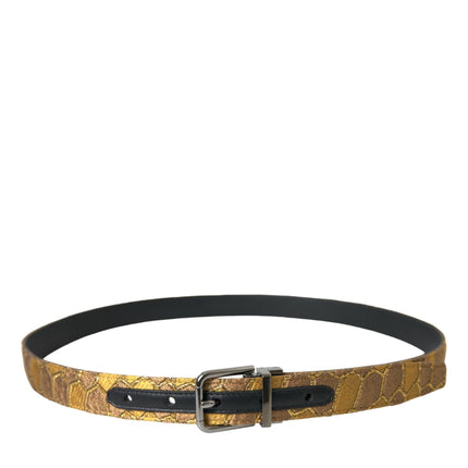 Dolce & Gabbana Gold Leather Jacquard Silver Metal Buckle Belt