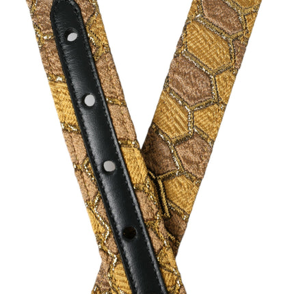 Dolce & Gabbana Gold Leather Jacquard Silver Metal Buckle Belt