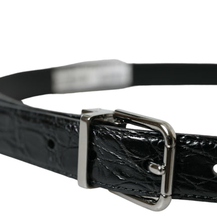 Dolce & Gabbana Black Leather Silver Metal Buckle Belt
