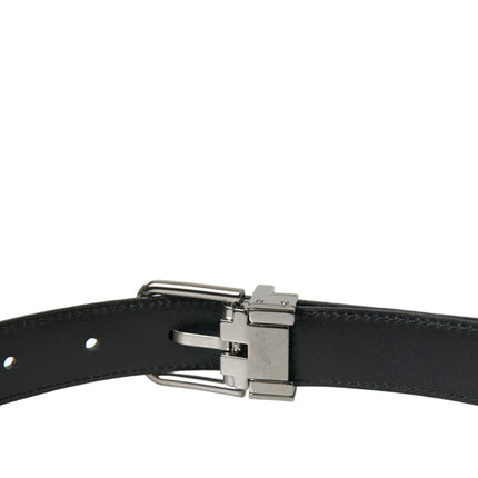 Dolce & Gabbana Black Leather Silver Metal Buckle Belt