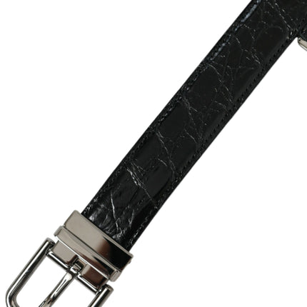 Dolce & Gabbana Black Leather Silver Metal Buckle Belt