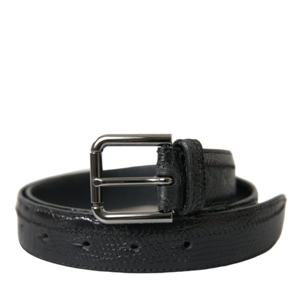 Dolce & Gabbana Black Exotic Leather Silver Metal Buckle Belt