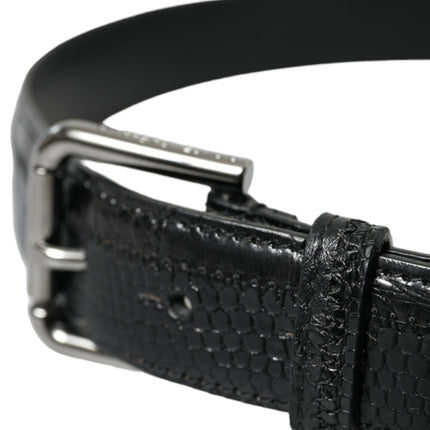 Dolce & Gabbana Black Exotic Leather Silver Metal Buckle Belt