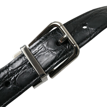 Dolce & Gabbana Black Leather Silver Metal Buckle Belt