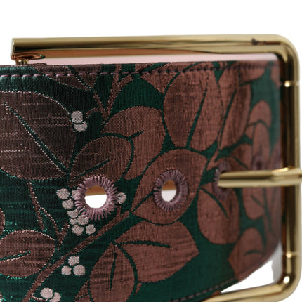 Dolce & Gabbana Multicolor Floral Jacquard Lurex Gold Buckle Belt