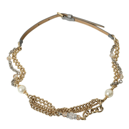 Dolce & Gabbana Blue Braided Gold Brass Chain Waist Belt