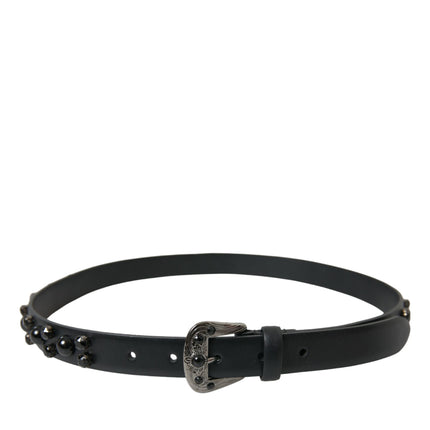 Dolce & Gabbana Black Embellished Leather Engraved Buckle Belt