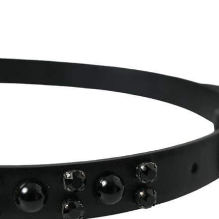Dolce & Gabbana Black Embellished Leather Engraved Buckle Belt