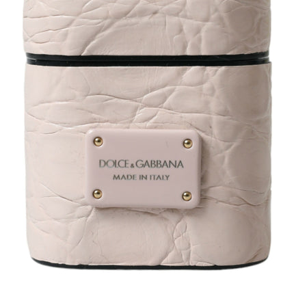 Dolce & Gabbana Light Pink Calf Leather Metal Logo Plaque Airpods Case