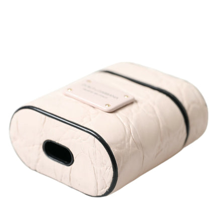 Dolce & Gabbana Light Pink Calf Leather Metal Logo Plaque Airpods Case
