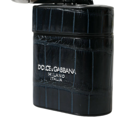 Dolce & Gabbana Black Crocodile Leather Silver Metal Logo Airpods Case