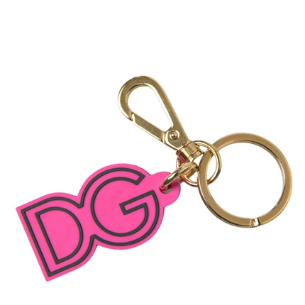 Dolce & Gabbana Pink Rubber Gold Tone Metal DG Logo Keyring Keychain