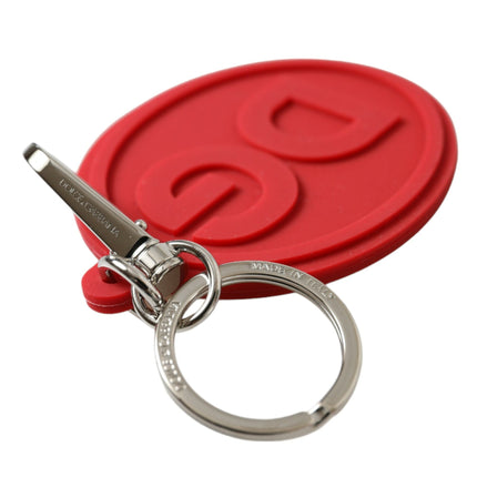 Dolce & Gabbana Red Rubber DG Logo Silver Brass Metal Keyring Keychain