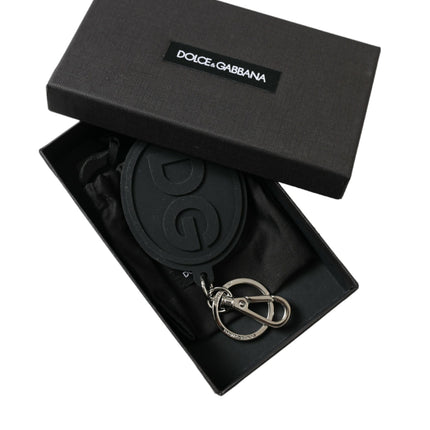 Dolce & Gabbana Black Rubber DG Logo Silver Brass Metal Keyring Keychain