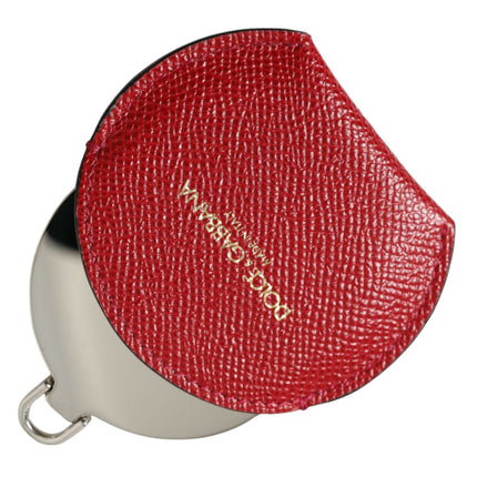 Dolce & Gabbana Red Calfskin Leather Round Logo Hand Mirror Holder