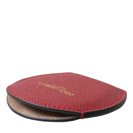 Dolce & Gabbana Red Calfskin Leather Round Logo Hand Mirror Holder