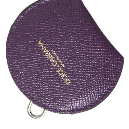 Dolce & Gabbana Purple Calfskin Leather Round Logo Hand Mirror Holder