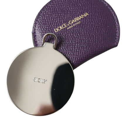 Dolce & Gabbana Purple Calfskin Leather Round Logo Hand Mirror Holder