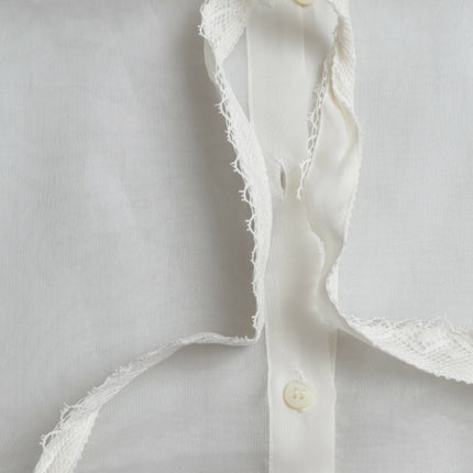 Dolce & Gabbana White Silk Long Sleeves Ascot Collar Top