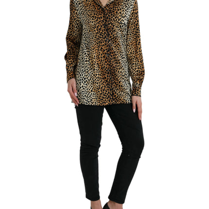 Dolce & Gabbana Brown Leopard Print Long Sleeves Blouse Top